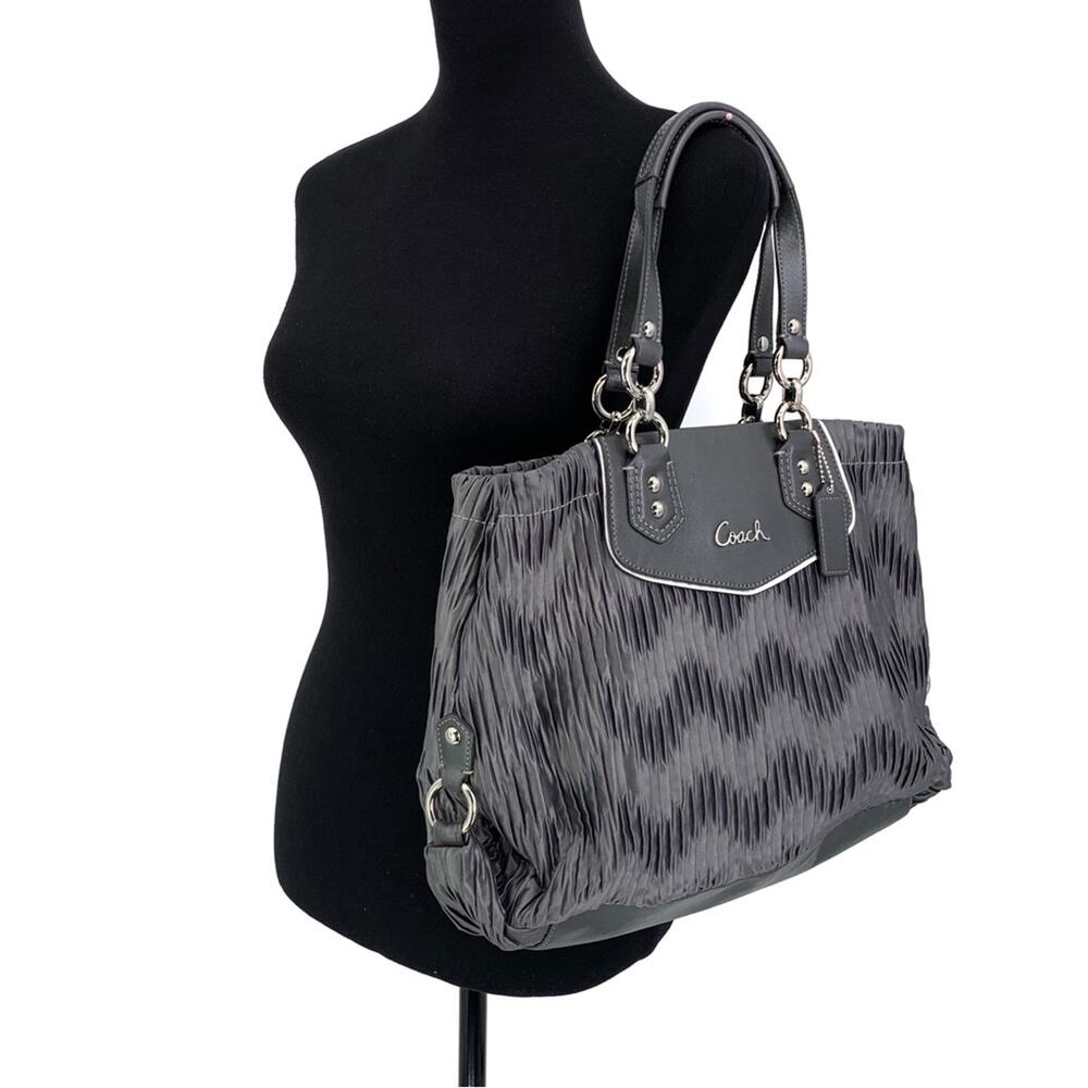 COACH #F20050 Ashley Gathered Carryall Satchel Bag Grey Satin
